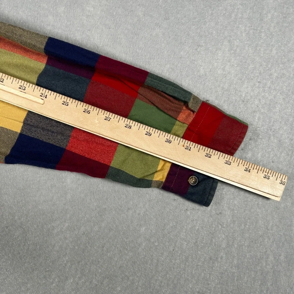 Orvis Flannel Shirt Mens Large Bright Buffalo Plaid Button Down Cotton Twill